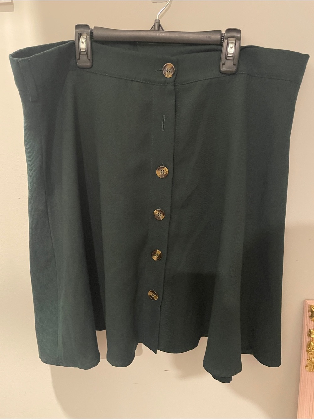 Dark Green Button-Front A-Line Skirt